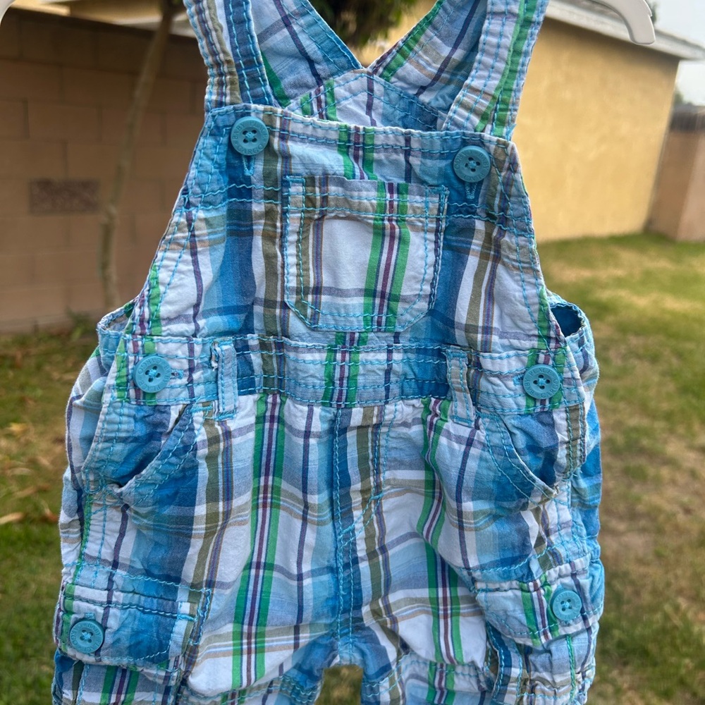 The Children's Place Blue & Green Plaid Cotton Overalls vintage Y2K